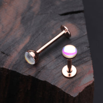 Detail View 1 of Rose Gold Iridescent Revo Sparkle Steel Labret